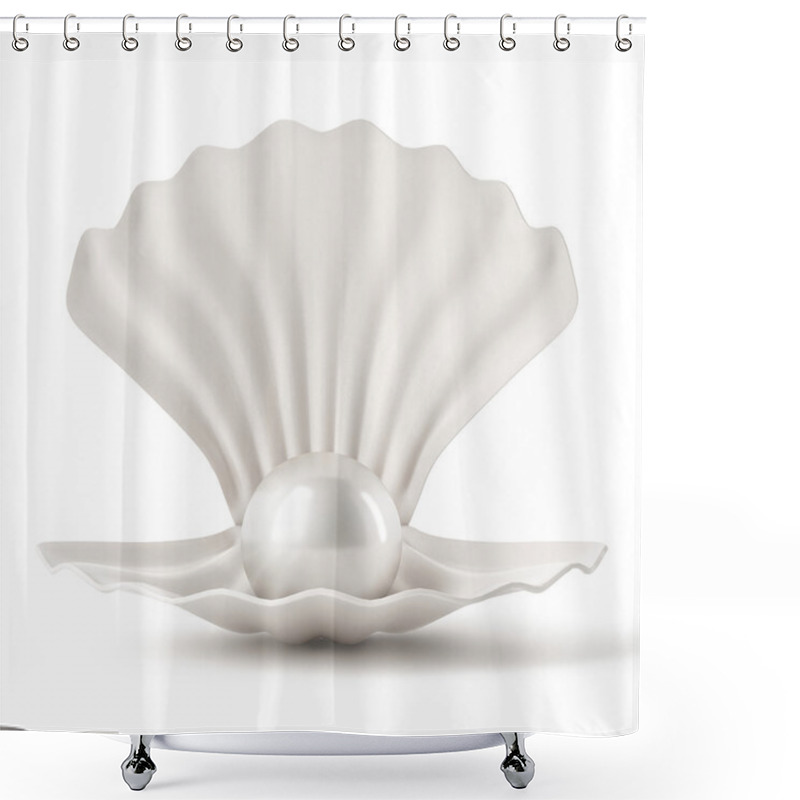 Personality  3d White Shell With Pearl Isolated On White Background Shower Curtains