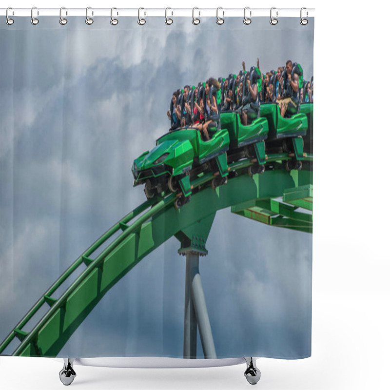 Personality  Orlando, Florida. August 07, 2019. People Having Fun Terrific The Incredible Hulk Rollercoaster At Island Of Adventure 31 Shower Curtains