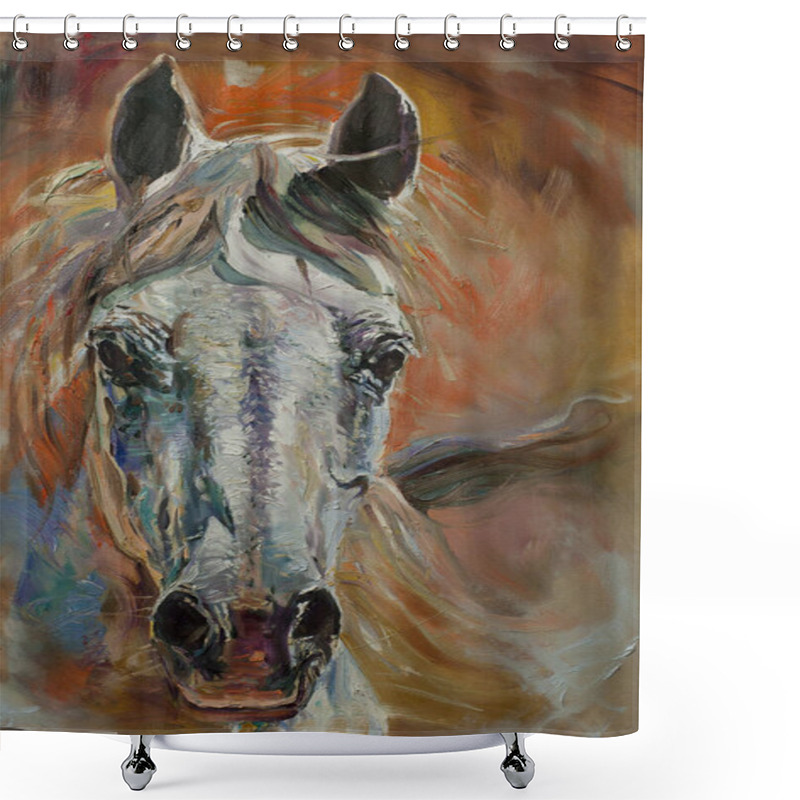 Personality  Horse Oil On Canvas Original Art Work Hand Made Modern  Shower Curtains