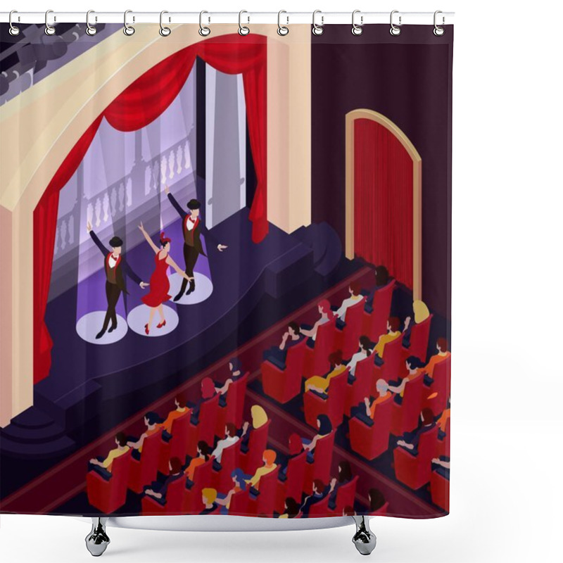 Personality  Theatre Background With Musical Performance Symbols Isometric Vector Illustration Shower Curtains