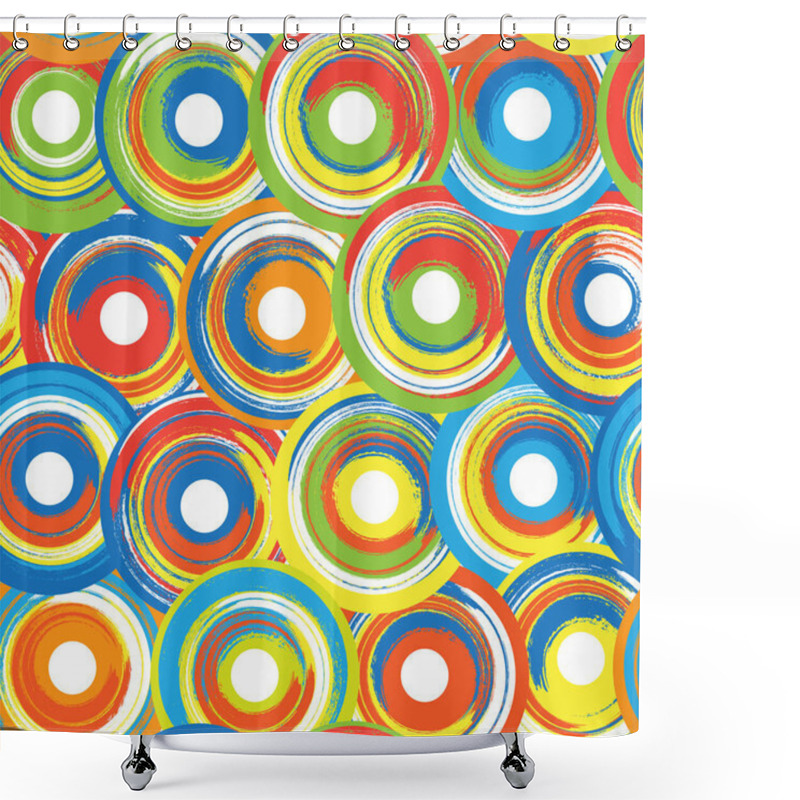 Personality  Colorful Composition Of Overlapping Circles With A Painting Effect. Retro-style. 70's Taste. Seamless Repeating Pattern. Vector Illustration. Excellent As Wallpaper, Wrapping Paper, Prints, Textile, Etc. Shower Curtains