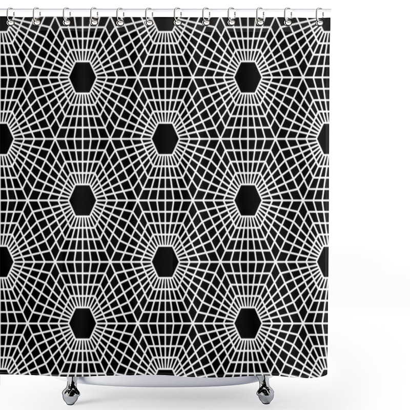 Personality  Vector Modern Seamless  Sacred Geometry Pattern Hexagon, Black And White Abstract Geometric Background, Pillow Print, Monochrome Retro Texture, Hipster Fashion Design Shower Curtains