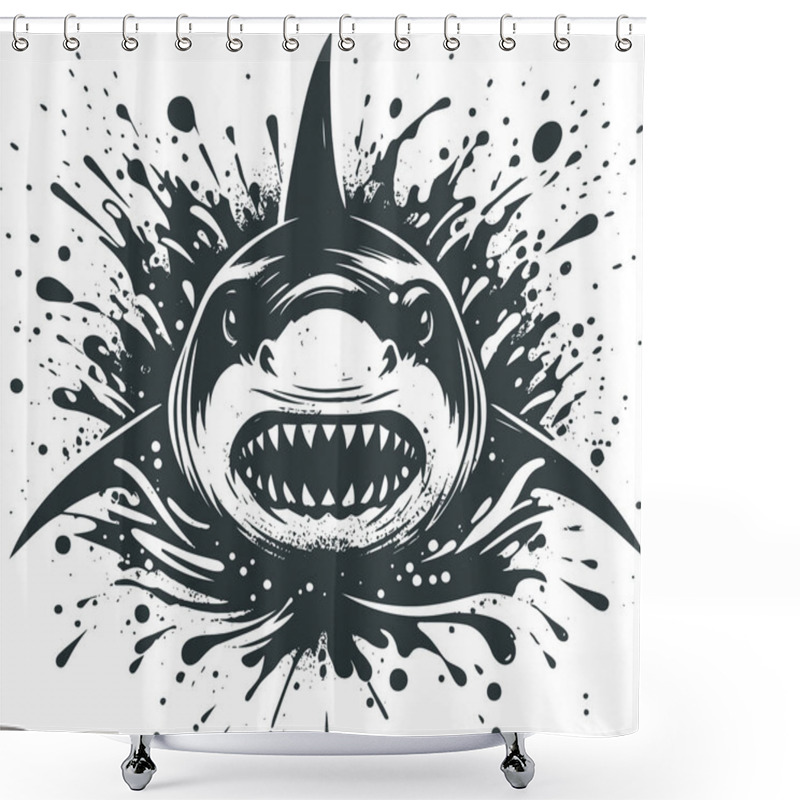 Personality  Aggressive Shark In Splatter Art Style With Ink Effects Shower Curtains