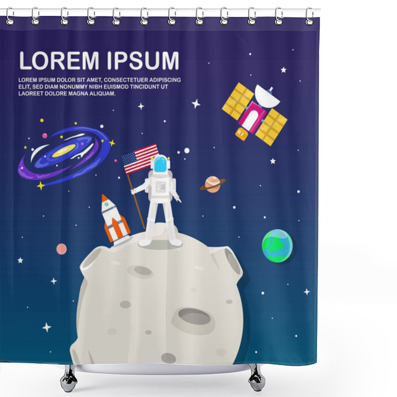 Personality  Astronaut On Moon And Solar System Illustration Design Shower Curtains