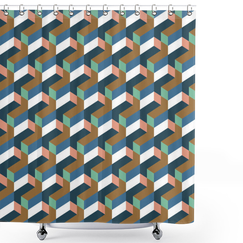 Personality  Trippy Geometric Seamless Pattern. Abstract Psychedelic Surface Design Of Rhomb Shapes Shower Curtains