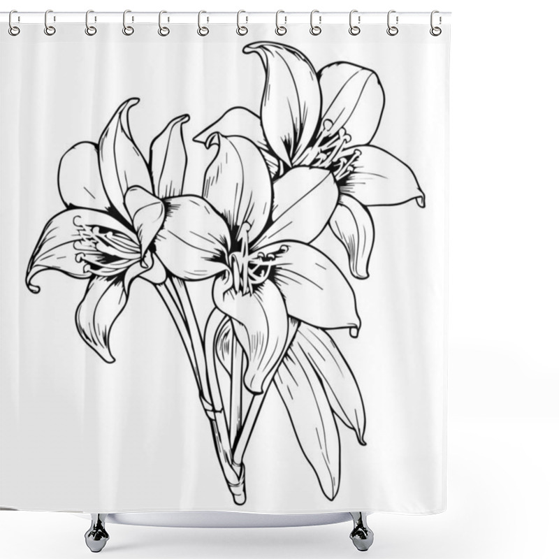 Personality  Line Art Orchid Flower Vector Illustration Shower Curtains