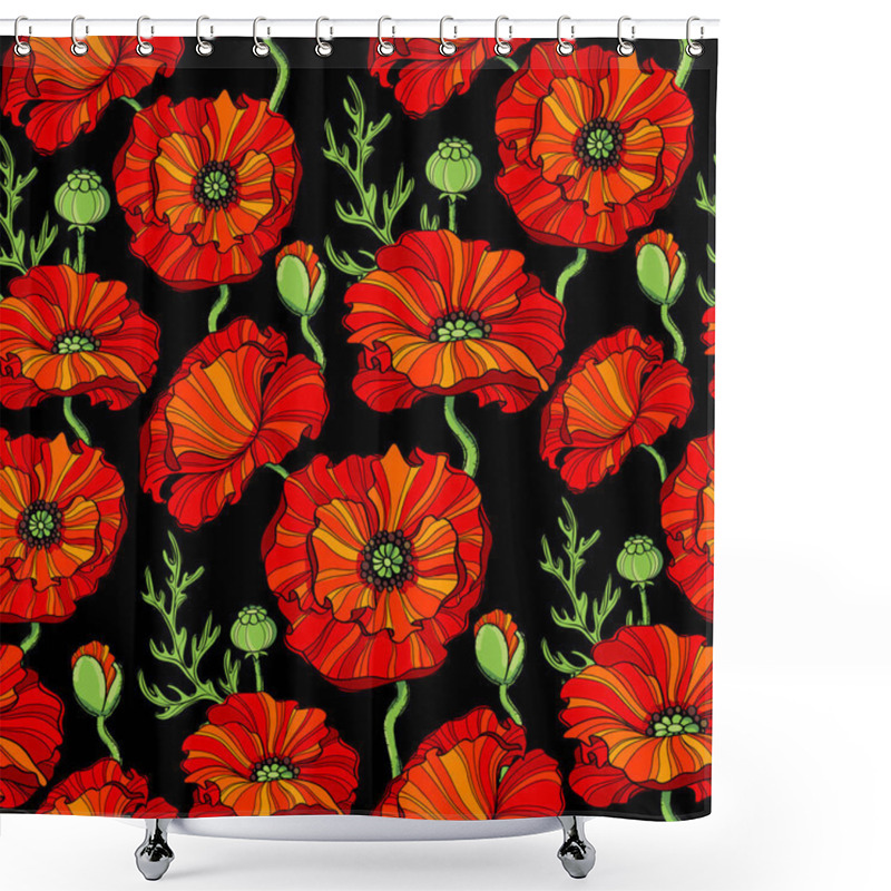 Personality  Seamless Pattern With Red Poppy Flowers. Floral Background Shower Curtains