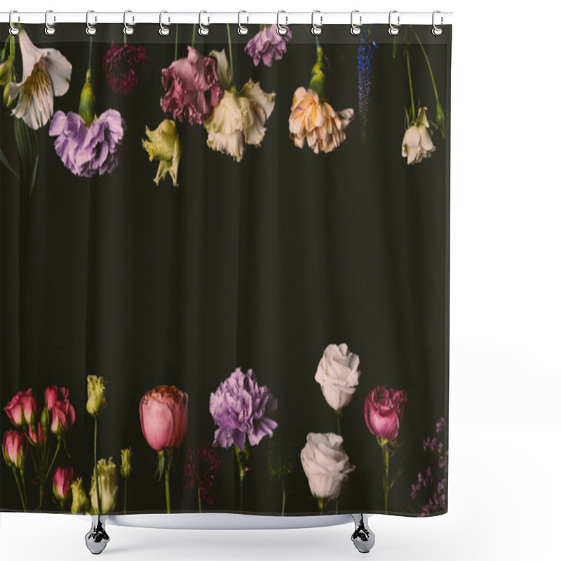 Personality  Collection Of Beautiful Tender Fresh Blooming Flowers Isolated On Black   Shower Curtains