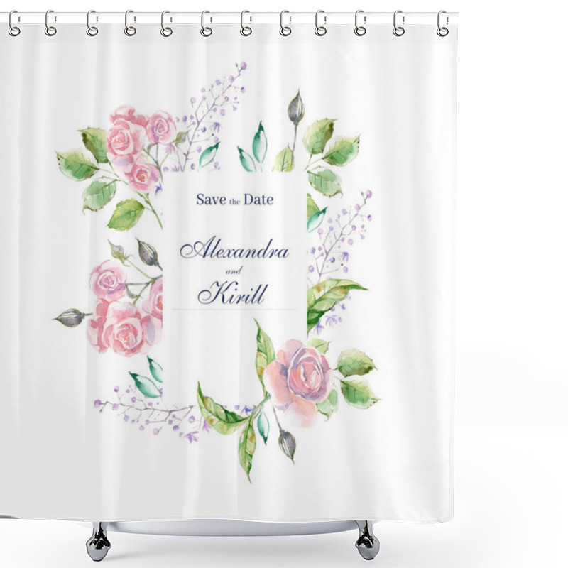 Personality  Watercolor Frame For Wedding Or Romantic Design. Floral Composition, Natural Beauty. Hand Drawn Illustration. Shower Curtains