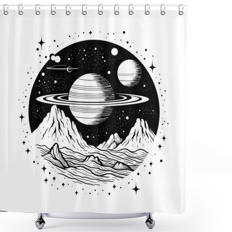 Personality  Tattoo Astrology Vector Art Universe Space Tattoo Print Magic Astronomy Graphic With Planets Shower Curtains