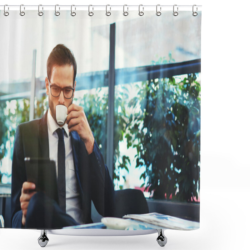 Personality  Handsome Successful Man Drink Coffee Shower Curtains