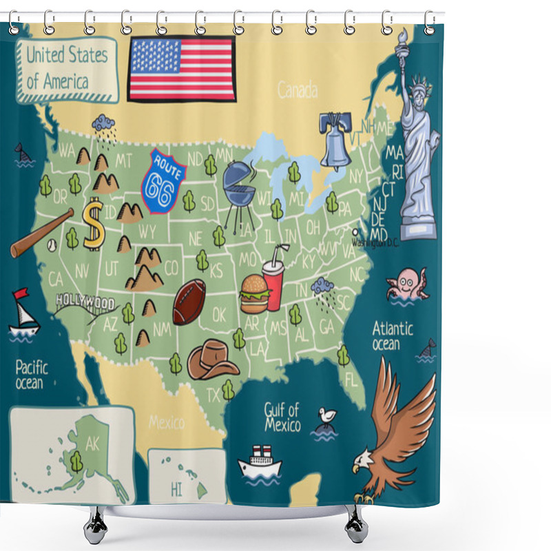 Personality  Cartoon Map Of United States Of America Shower Curtains