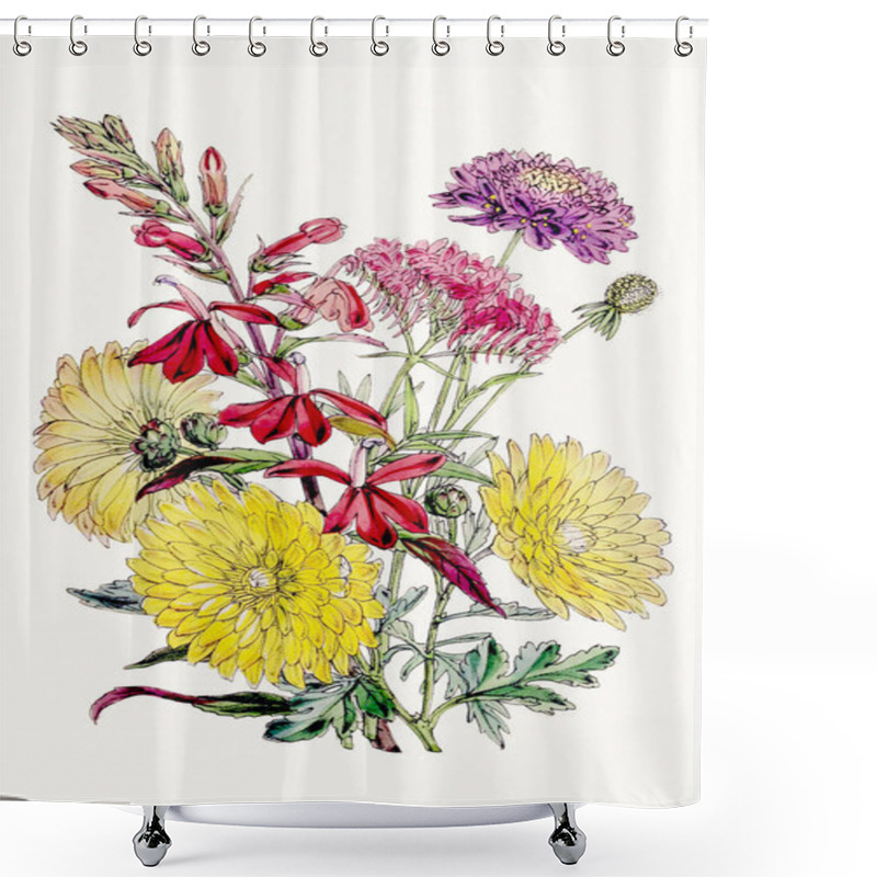 Personality  Botanical Flower Illustration. Exquisite Botanical Bouquet Showcasing Diverse Floral Species, Celebrating Biodiversity And Ecological Harmony Shower Curtains