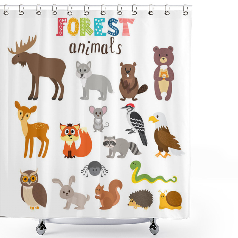 Personality  Set Of Cute Forest Animals In Vector. Woodland. Cartoon Style Shower Curtains