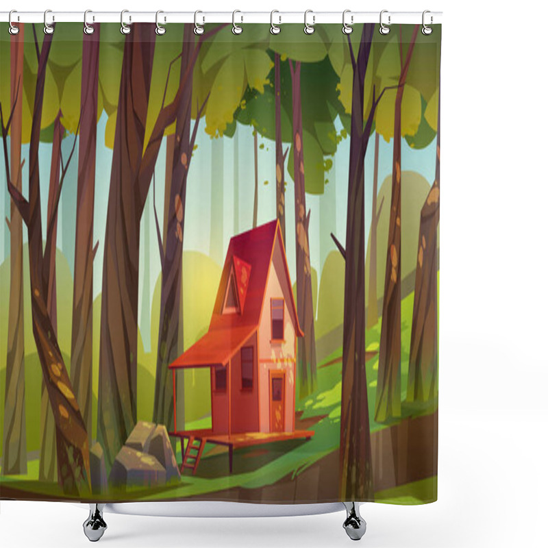 Personality  Wooden House In Forest Or Garden Shower Curtains