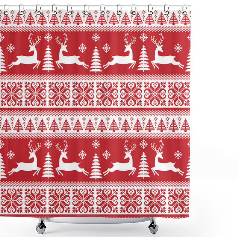 Personality  Knitted, Pixel Christmas And New Year Pattern . Wool Knitting Sweater Design. Wallpaper Wrapping Paper Textile Print. Shower Curtains