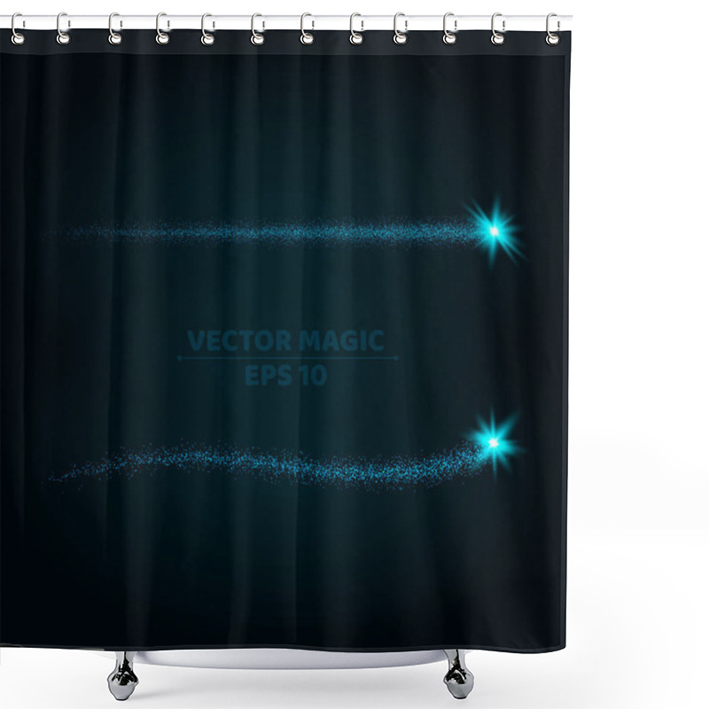 Personality  Magical Blue Stripes Of Bright And Small Particles On A Dark Background. Shining Stars In Motion. Pattern Of Highlights. A Flying Comet. Vector Illustration. Bright Flashes Shower Curtains