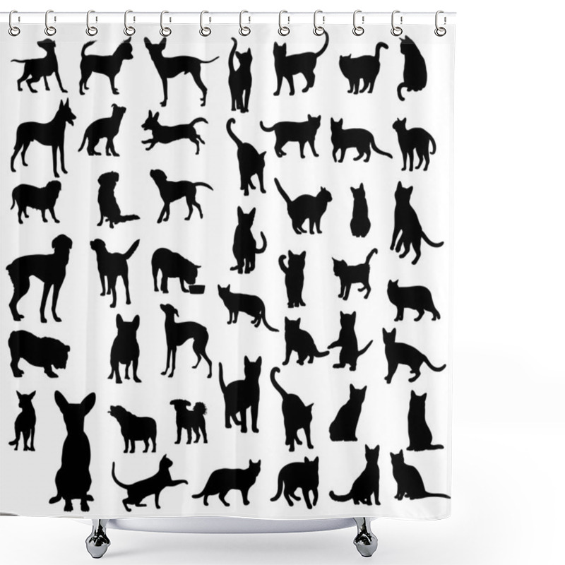 Personality  Cat And Dog Set Silhouettes Shower Curtains