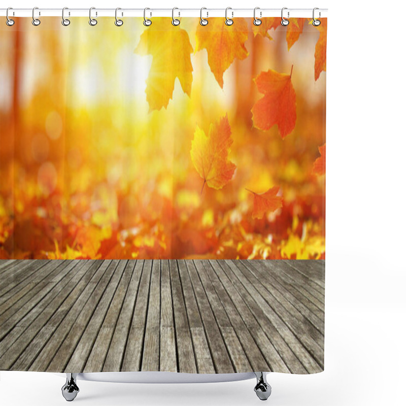 Personality  Wood Texture And Autumn Leaves  Shower Curtains