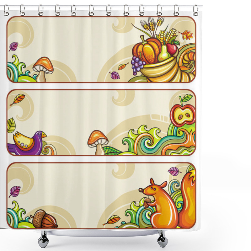 Personality  Vector Set Of Decorative Autumnal Banners.3 Shower Curtains