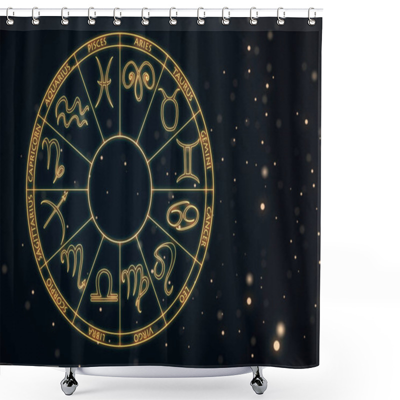 Personality  Zodial Sign Horoscope Cirlce On Dark Background. Creative Background. Astrology Concept. 3D Rendering  Shower Curtains