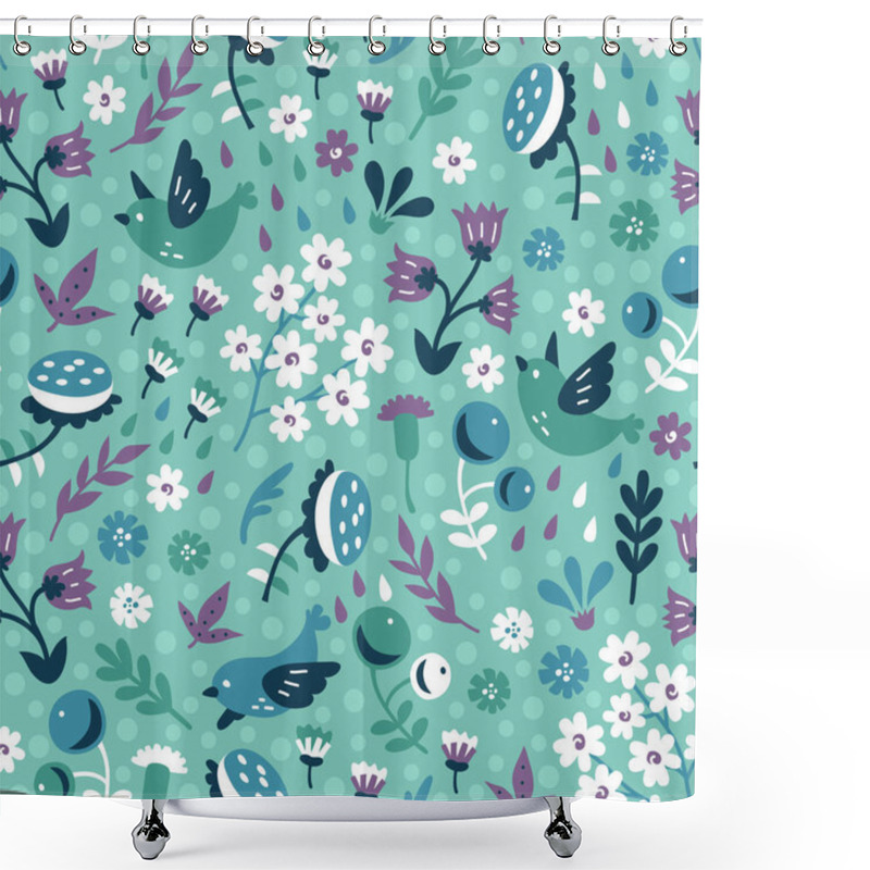 Personality  Vector Seamless Background Pattern With Hand Drawn Birds And Blooms Shower Curtains