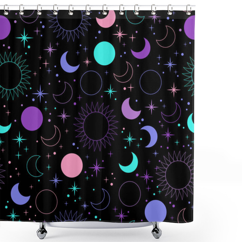 Personality  Seamless Space Illustration Of Moon And Starry Sky Shower Curtains