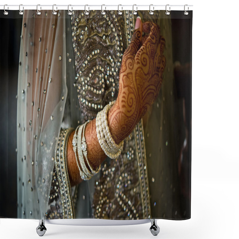 Personality  Detail Shot Of Henna On Indian Bride Shower Curtains