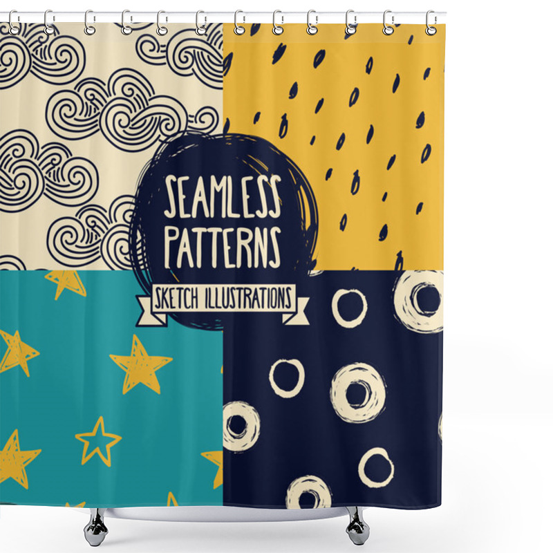 Personality  Set Of Hand Drawn Seamless Patterns Shower Curtains