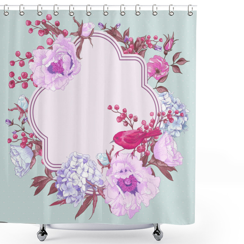 Personality  Gentle Spring Floral Bouquet With Birds Shower Curtains