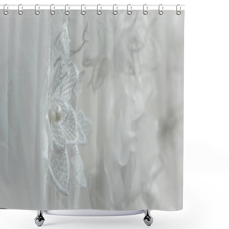 Personality  Details Of The Bride Dress Fabric And Beautiful Embroidery Weddi Shower Curtains