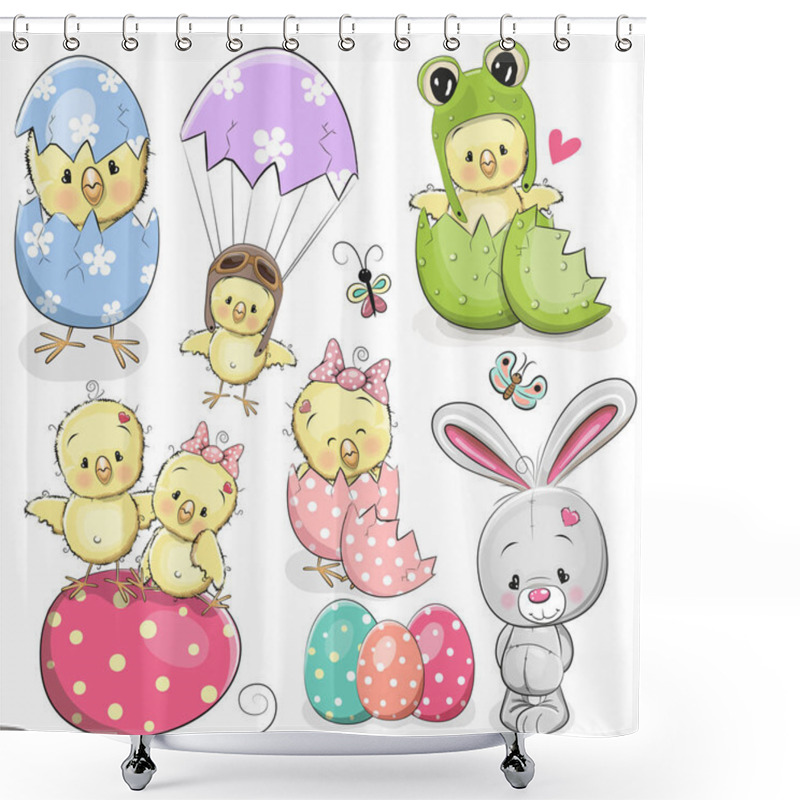 Personality  Easter Set With Cute Chicken Shower Curtains