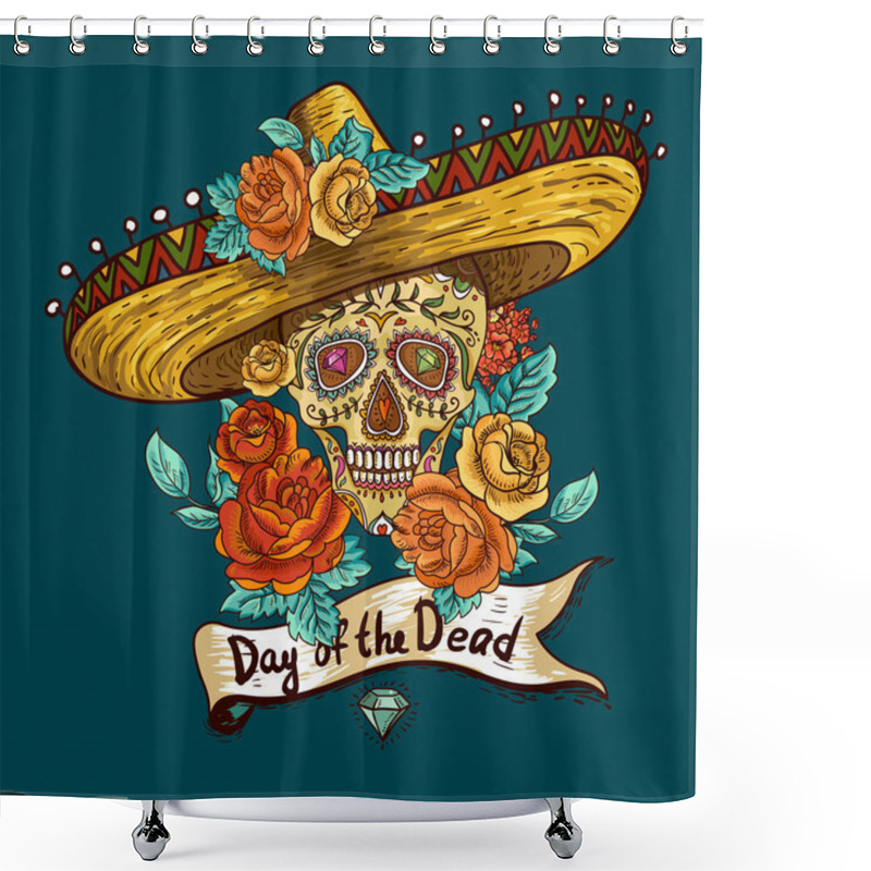 Personality  Floral Background With Skull In Sombrero Shower Curtains