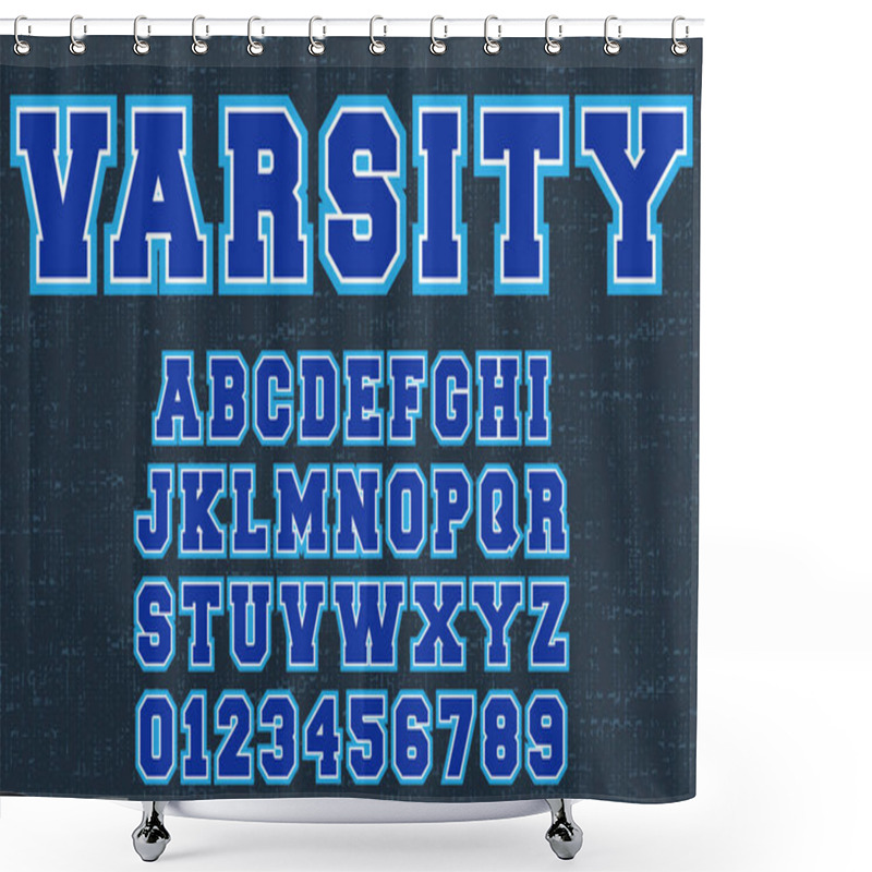 Personality  Varsity Design Alphabet Template. Letters And Numbers Of College Clothing Style. Vector Illustration Shower Curtains