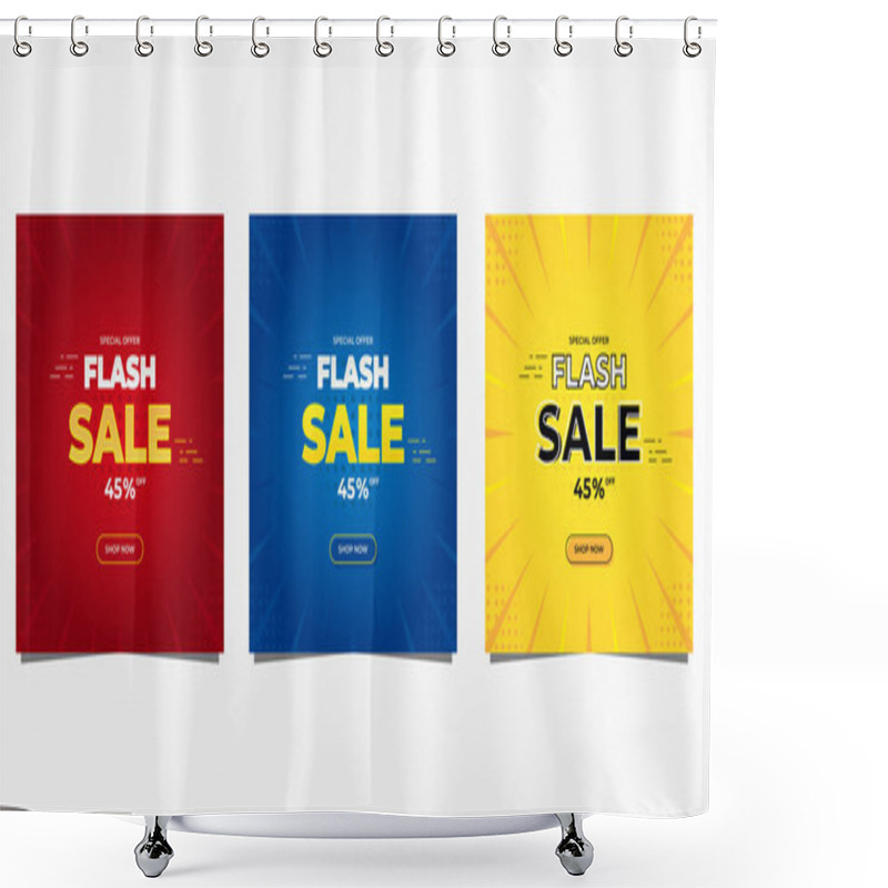 Personality  Flash Sale Banner Design, Set Of Vector Graphic Templates Post Social Media Shower Curtains