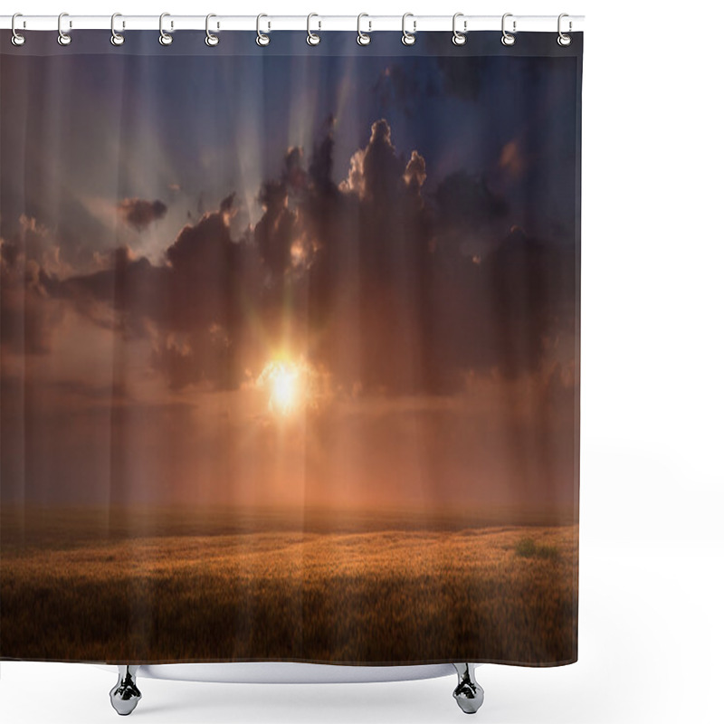 Personality  Rising Sun Above The Wheat Fields Shower Curtains