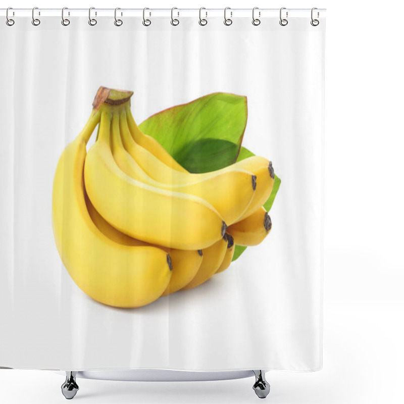 Personality  Cluster Of Delicious Ripe Bananas And Green Leaves Isolated On White Shower Curtains