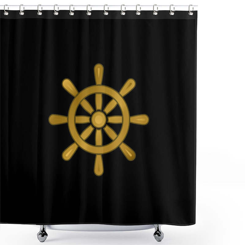 Personality  Boat Wheel Control Tool Gold Plated Metalic Icon Or Logo Vector Shower Curtains