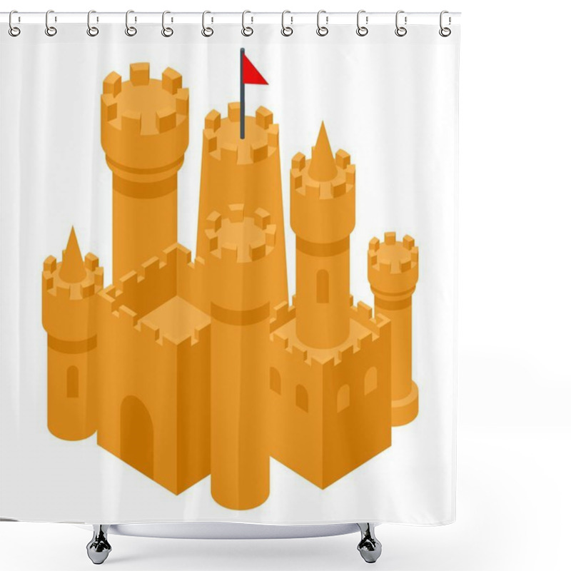 Personality  Beach Sand Castle Icon, Isometric Style Shower Curtains