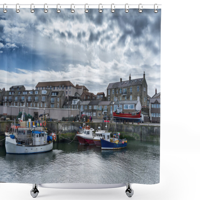 Personality  Seahouses Harbour On The Coast Of Northumbria Shower Curtains