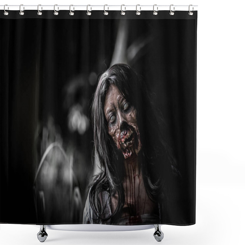 Personality  Portrait Of Asian Woman Make Up Ghost Face, Horror Scene, Scary Background, Halloween Poster  Shower Curtains