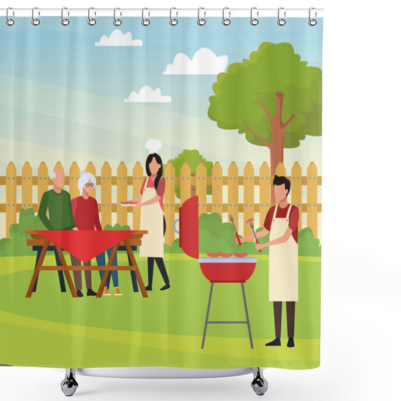 Personality  Avatar Man And Family In A Picnic Time Shower Curtains