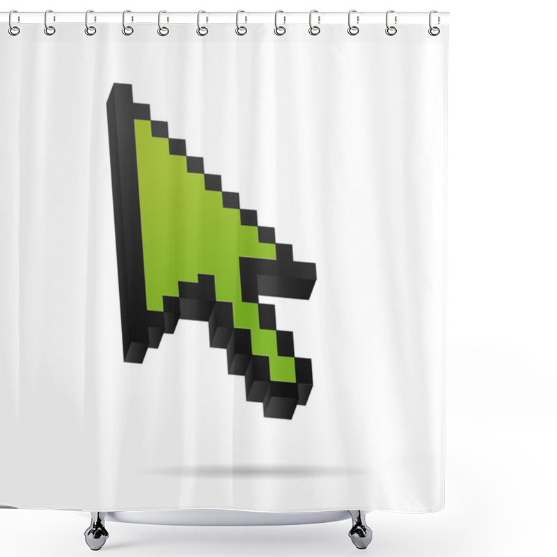 Personality  Green Pixel 3D Vector Mouse Cursor Shower Curtains