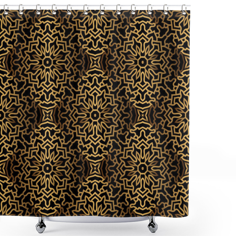 Personality  Seamless Pattern With Gold Ornament. 3D Effect Shower Curtains