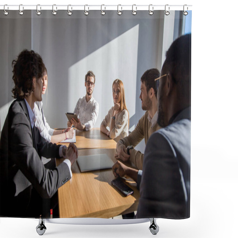 Personality  Multiethnic Diverse Busy Business People Sitting On Meeting Shower Curtains