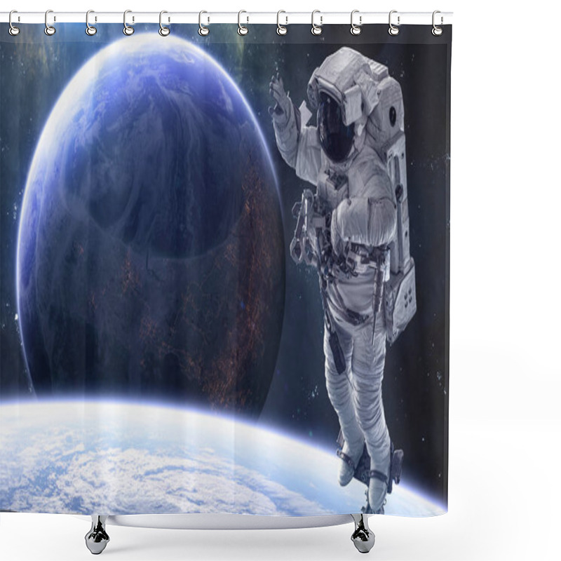 Personality  Inhabited Planets, Astronaut In Deep Space. Science Fiction Shower Curtains