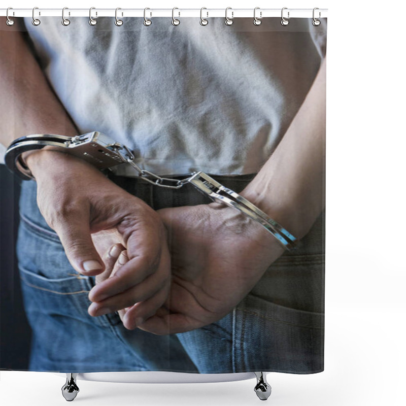 Personality  Young Man In Handcuffs Shower Curtains