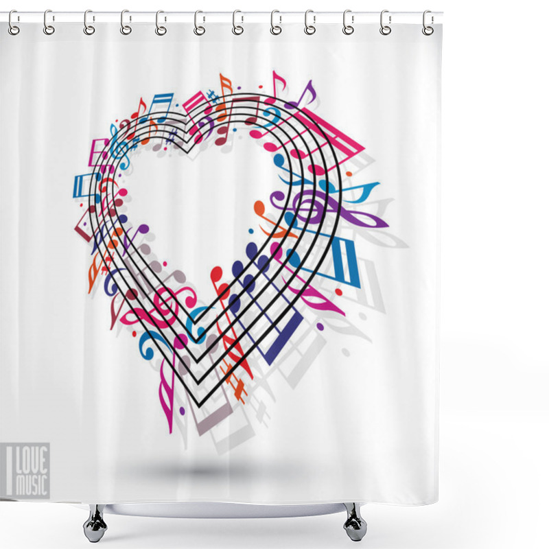 Personality  I Love Music Concept. Heart Made With Musical Notes And Clef. Shower Curtains