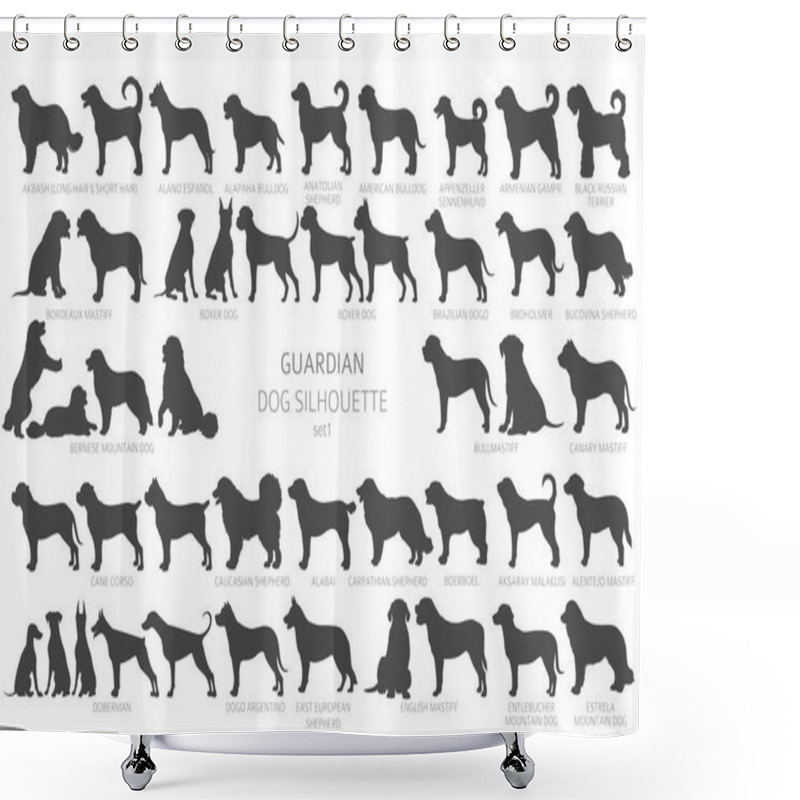 Personality  Dog Breeds Silhouettes, Simple Style Clipart. Guardian Dogs And Service Dog Collection.  Vector Illustration Shower Curtains