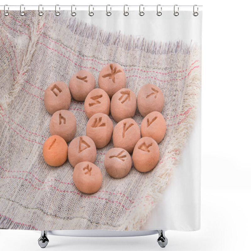 Personality  Runes On The Rocks Shower Curtains